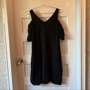 Black “Cold Shoulder” Dress w Embroidery Detail